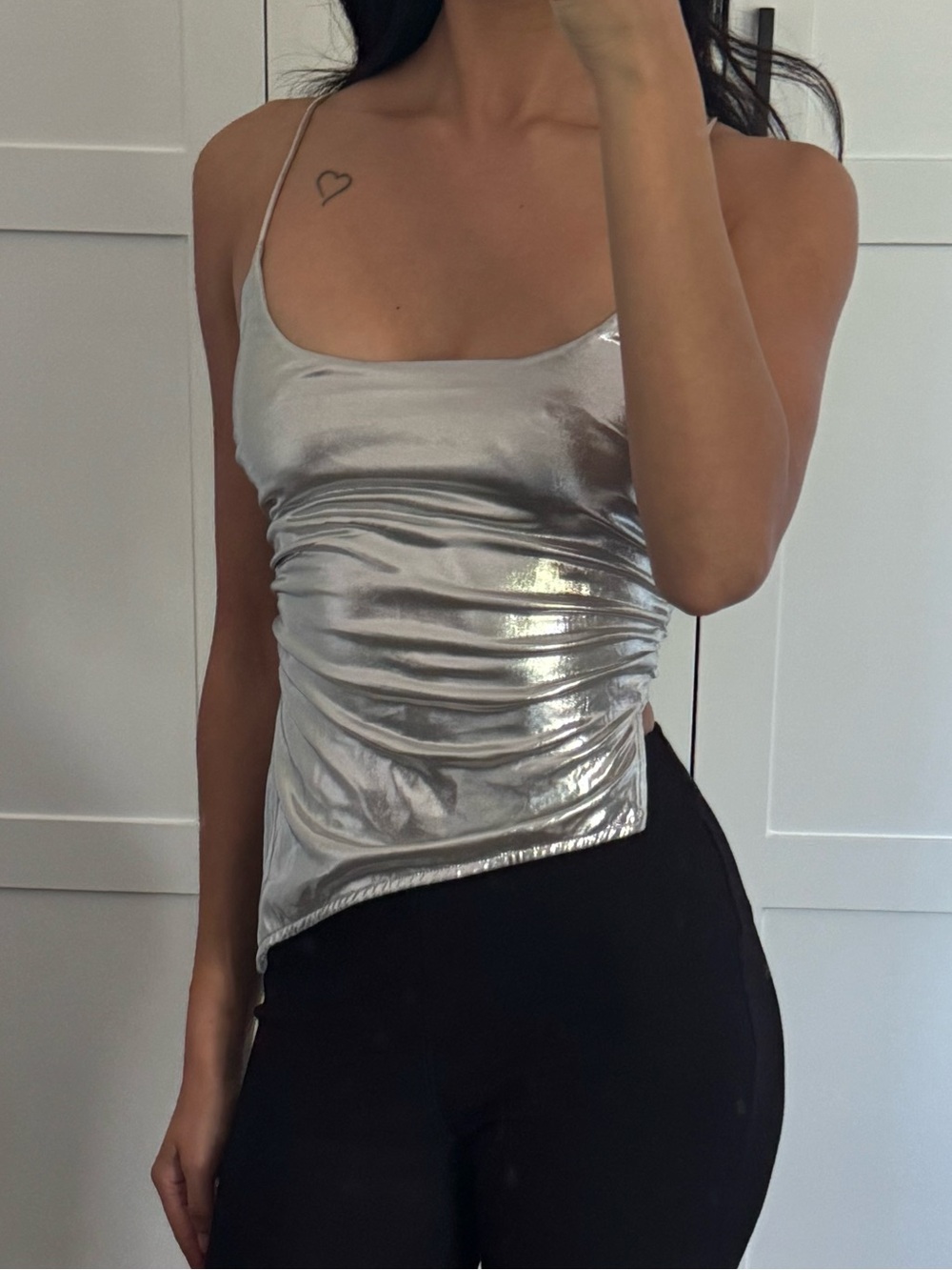 Superdown Metallic Silver Asymmetric Cami Top